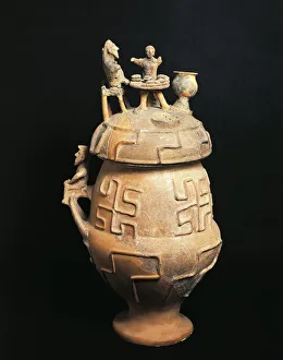 Etruscan civilization, cinerary vase, from Montescudaio, Tuscany Region, Italy Etruscan civilization, cinerary vase, from Montescudaio, Tuscany Region, Italy