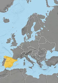 Europe, Relief Map With Country Borders