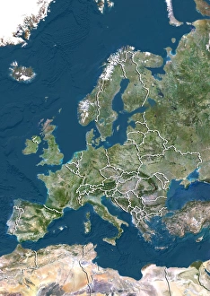 Europe, True Colour Satellite Image With Country Borders Europe, True Colour Satellite Image With Country Borders