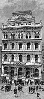 Exterior view of the New York Stock Exchange. Wood engraving 1885 Exterior view of the New York Stock Exchange. Wood engraving 1885