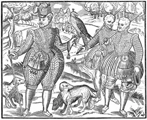 The Falconer. Woodcut from George Turbevile or Turbeville Book of Faulconrie 1611 The Falconer. Woodcut from George Turbevile or Turbeville Book of Faulconrie 1611