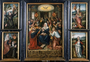 Flemish School, 16th century. Triptych. Central panel shows Holy Spirit at Pentecost Flemish School, 16th century. Triptych. Central panel shows Holy Spirit at Pentecost