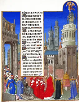 Folio 71v of Les Tres Riches Heures du Duc de Berry depicts Gregory leading a procession Folio 71v of Les Tres Riches Heures du Duc de Berry depicts Gregory leading a procession