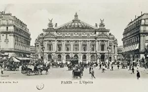 France, Paris, Place de l Opera and Garnier Opera at beginning of 1900s, postcard