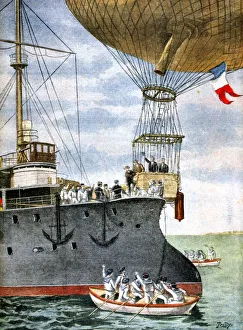 French balloonists flying between Toulon and Algeria stepping out of the basket French balloonists flying between Toulon and Algeria stepping out of the basket