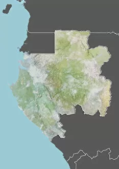 Gabon, Relief Map With Border and Mask