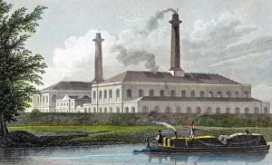 Gas Works on Regent's Canal, London. Hand-coloured engraving after TH Shepherd Gas Works on Regent's Canal, London. Hand-coloured engraving after TH Shepherd