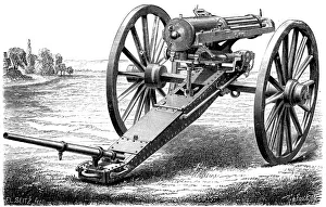 Gatling rapid fire gun (1861-62): Various models. From The Science Record New York, 1762 Gatling rapid fire gun (1861-62): Various models. From The Science Record New York, 1762