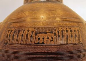 Geometric-style amphora depicting prothesis scene, exposure and lamentation of dead, by Dipylon Master