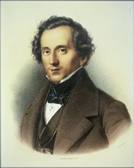 Germany, Berlin, Color lithograph after painting portrait of Felix Mendelssohn Bartholdy Germany, Berlin, Color lithograph after painting portrait of Felix Mendelssohn Bartholdy