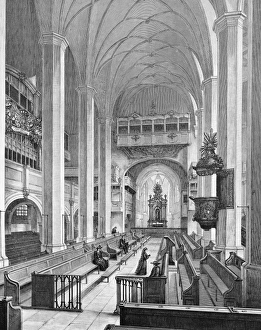 Germany, Interior of Thomaskirche (St. Thomas Church) in Leipzig before 1885, engraving Germany, Interior of Thomaskirche (St. Thomas Church) in Leipzig before 1885, engraving