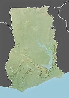 Ghana, Relief Map With Border and Mask