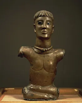 God of Bouray, bronze statuette of male bust, enamel painted eyes, from La Ferle Alois, Essonne God of Bouray, bronze statuette of male bust, enamel painted eyes, from La Ferle Alois, Essonne