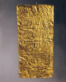 Gold foil with Etruscan inscription, from Pyrgi, Italy Gold foil with Etruscan inscription, from Pyrgi, Italy
