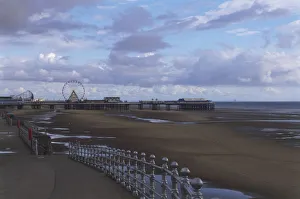 Great Britain, England, Blackpool, view of beach with Central Pier in distance Great Britain, England, Blackpool, view of beach with Central Pier in distance