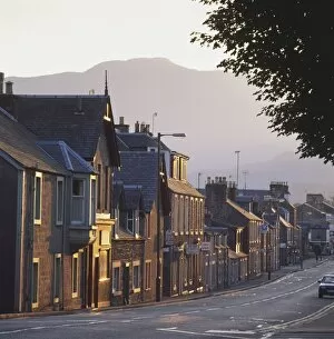 Terraced Houses Gallery: Great Britain, Scotland, Perthshire, Callander, street of terraced houses at sunset