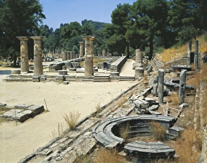 Greece, Ilia Prefecture, Olympia, Temple of Hera Nymphaeum of Herodes Atticus Greece, Ilia Prefecture, Olympia, Temple of Hera Nymphaeum of Herodes Atticus