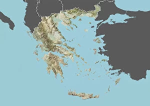 Greece, Relief Map With Border and Mask