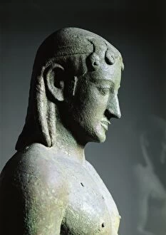 Greek civilization, 6th century B.C. bronze statue known as Apollo of Piraeus, circa 530 B.C. detail of head
