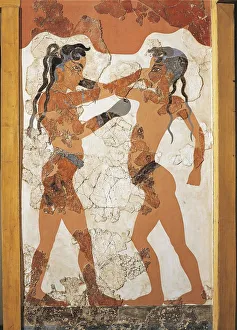Greek civilization, fresco depicting young boxers, from Akrotiri, Thera Island, Santorini Greek civilization, fresco depicting young boxers, from Akrotiri, Thera Island, Santorini