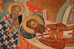 Greek orthodox icon depicting Saint Gregory Palamass dormition (death) Greek orthodox icon depicting Saint Gregory Palamass dormition (death)