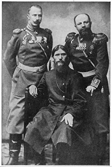 Grigoriy Efimovich Rasputin (ja1871-1916) centre. Russian mystic and holy man' Grigoriy Efimovich Rasputin (ja1871-1916) centre. Russian mystic and holy man'