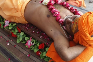 Guru lying on a bed of nails in Pilot Baba camp at Kumbh Mela in Haridwar Guru lying on a bed of nails in Pilot Baba camp at Kumbh Mela in Haridwar