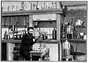 Henri Moissan (1852-1907) French chemist, working on Fluorine in his laboratory at Henri Moissan (1852-1907) French chemist, working on Fluorine in his laboratory at