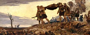 Highlanders carrying wounded man off battlefield Highlanders carrying wounded man off battlefield