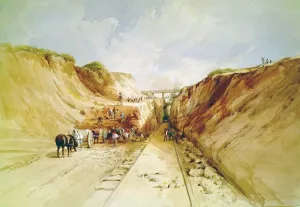 Isambard Kingdom Brunel Engineer Prints: Construction of a Railway Line, 1841. Digging a cutting on the Great Western Railway