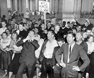 <b class=qtipBold><figcaption>HUAC Protests in San Francisco</figcaption></b><br>San Francisco, California: 1961. College student demonstrators inside of SF City Hall jeer the police first attempt with fire hoses to quell their protest against the House Committee on Un-American Activities (HUAC) hearing that is taking place here in San Francisco.<br><em>© Underwood Archives/UIG</em> HUAC Protests in San Francisco