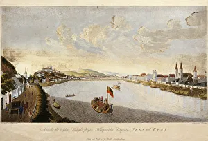 Hungary, Budapest, View of Buda and Pest with the Danube, aquatint by Anton Merzinger Hungary, Budapest, View of Buda and Pest with the Danube, aquatint by Anton Merzinger