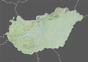 Hungary, Relief Map With Border and Mask
