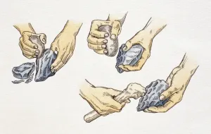 Prints of Sequencem, making flint tools and weapons using rocks, hands holding rocks Flint Prints: Sequencem Print: Flint Toolmaking with Rocks and Hands