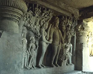 India, Maharashtra State, Aurangabad, Ellora Caves, Dhumar Lena Cave, Reliefs India, Maharashtra State, Aurangabad, Ellora Caves, Dhumar Lena Cave, Reliefs