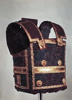 Iron breastplate armor with gold decorations of the King Philip II of Macedon Iron breastplate armor with gold decorations of the King Philip II of Macedon