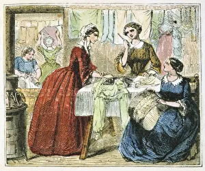 Ironing room in a laundry. Washroom through door in the background. On the left is Ironing room in a laundry. Washroom through door in the background. On the left is