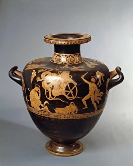 Italy, Basilicata, Hydria depicting the Medea escape, painted by the Painter of Policoro Italy, Basilicata, Hydria depicting the Medea escape, painted by the Painter of Policoro