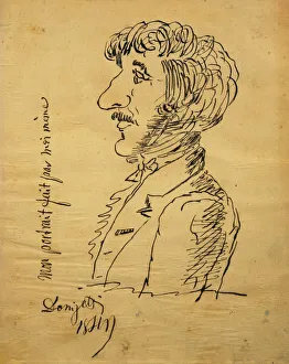 Italy, Bergamo, Self-caricature of Italian composer Gaetano Donizetti, Pen drawing Italy, Bergamo, Self-caricature of Italian composer Gaetano Donizetti, Pen drawing
