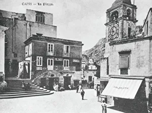 Italy, Capri, Piazzetta (Umberto I Square) with clock tower on right side, 1910 Italy, Capri, Piazzetta (Umberto I Square) with clock tower on right side, 1910