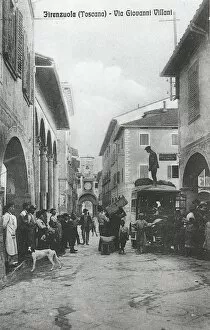 Italy, Florence, Firenzuola, coach with Porta Fiorentina in background, 20th century
