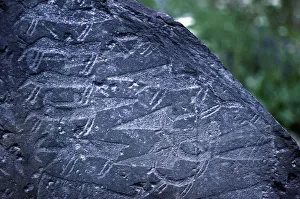 Italy, Lombardy Region, Valcamonica, Close-up of rock drawings in Naquane National Park Italy, Lombardy Region, Valcamonica, Close-up of rock drawings in Naquane National Park