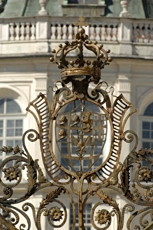 Italy, Piedmont Region, Stupinigi, entrance gate with House of Savoy coat of arms at Italy, Piedmont Region, Stupinigi, entrance gate with House of Savoy coat of arms at