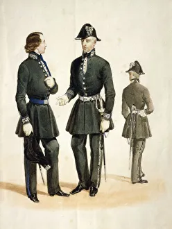 Italy, Uniform of postal courier of Kingdom of Sardinia, watercolor, 19th century Italy, Uniform of postal courier of Kingdom of Sardinia, watercolor, 19th century