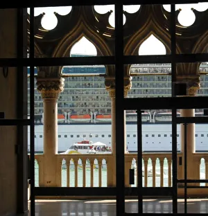 Italy, Venice, Cruise ship in front of Doges Palace Italy, Venice, Cruise ship in front of Doges Palace