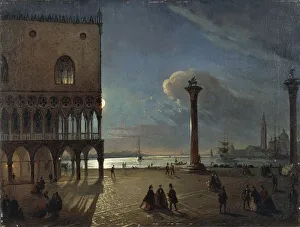 Italy, Venice San Marco Square in moonlight by Ippolito Caffi, oil on canvas Italy, Venice San Marco Square in moonlight by Ippolito Caffi, oil on canvas