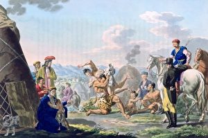Kalmyk men wrestling. Russian lithograph of 1813. Mongolic nomadic pasturists originating Kalmyk men wrestling. Russian lithograph of 1813. Mongolic nomadic pasturists originating