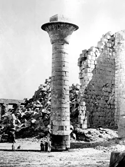 Karnak temple complex at Thebes (Luxor). Photograph of column in first court of the Karnak temple complex at Thebes (Luxor). Photograph of column in first court of the