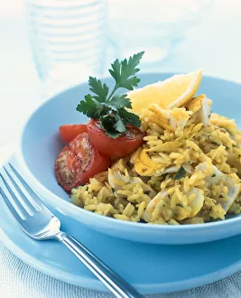 Kedgeree traditionally incorporates smoked fish and in this recipe haddock has been used Kedgeree traditionally incorporates smoked fish and in this recipe haddock has been used