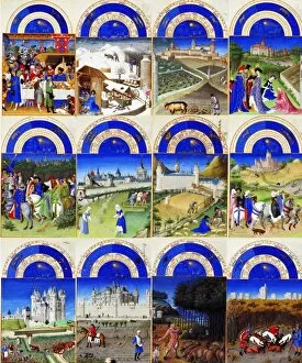 Labours of the months Tres Riches Heures 1413-1416, the Duc de Berry. Illumination on parchment